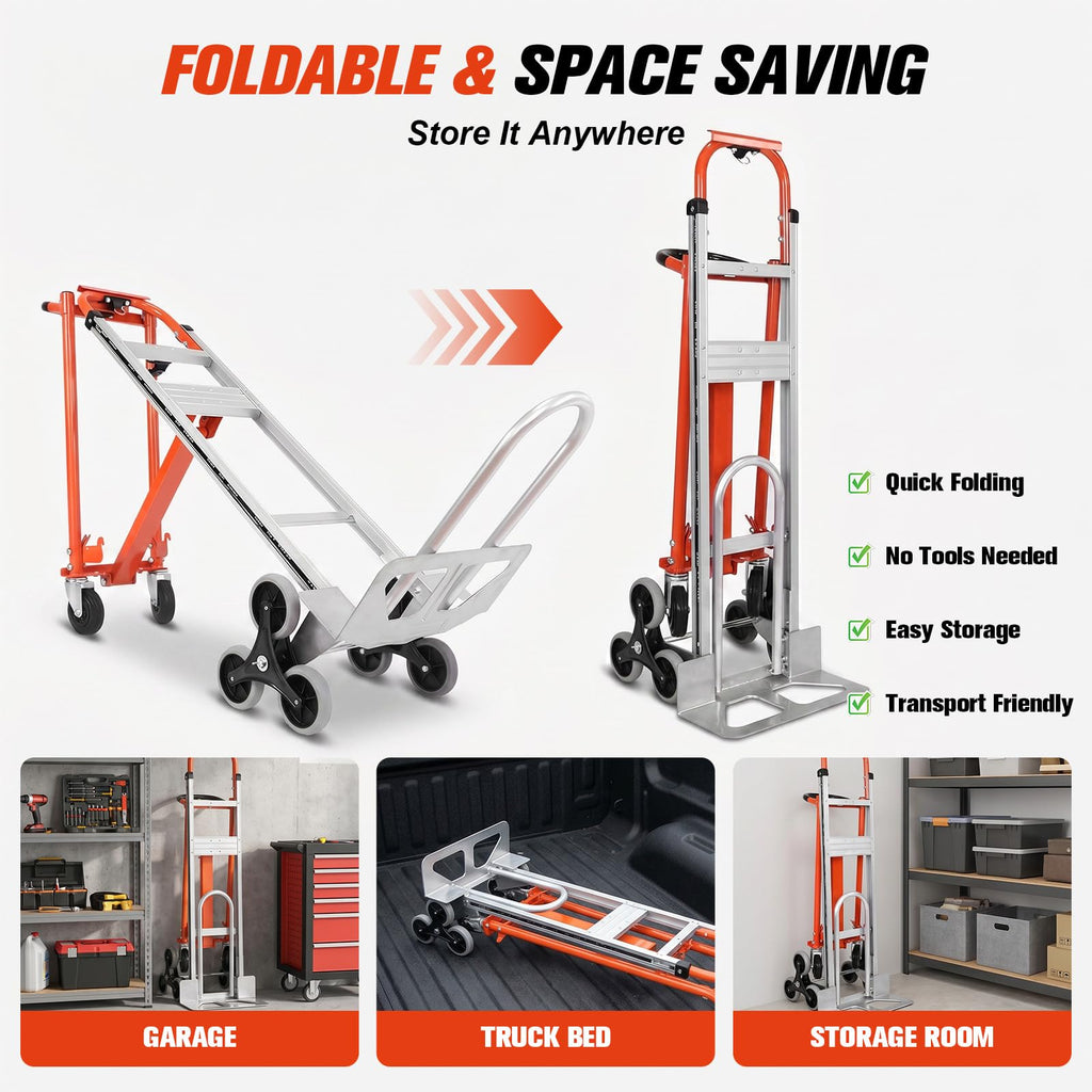 4-in-1 Convertible Stair Climbing Hand Truck, 1000LBS Heavy Duty Folding Aluminum Dolly Cart with Wheels & Handle U51050