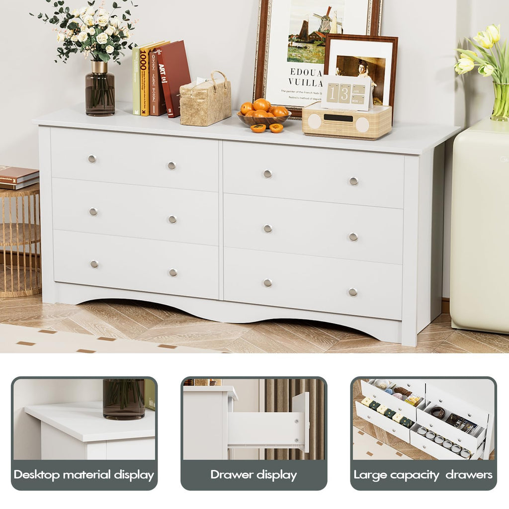 White 6 Drawer Wood Dresser G85236