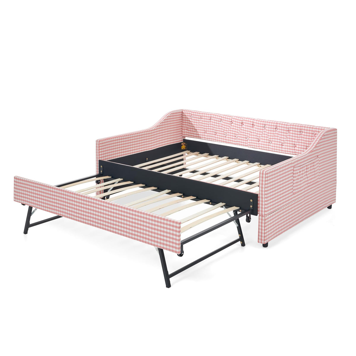 Full Size Upholstered Daybed with Trundle and Side Pocket K43584