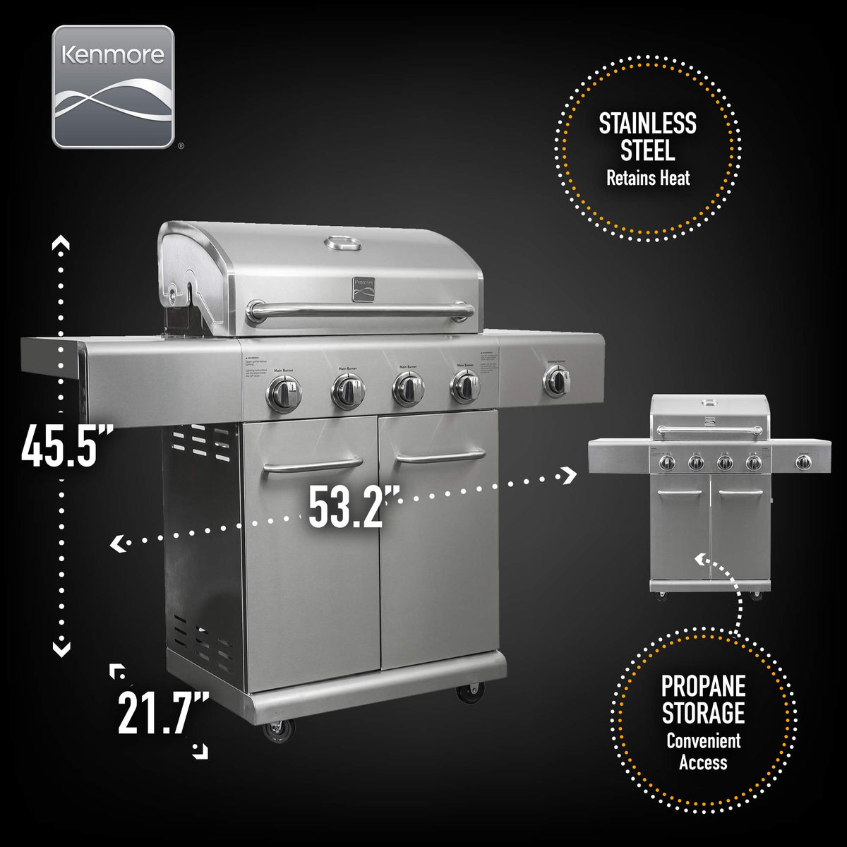 4-Burner Stainless Steel Propane Gas Grill with Side Burner G62683