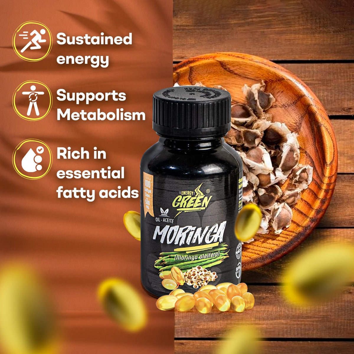 Moringa Seed Oil Softgels, Cold-Pressed, Vegan, 100 Softgels J464933