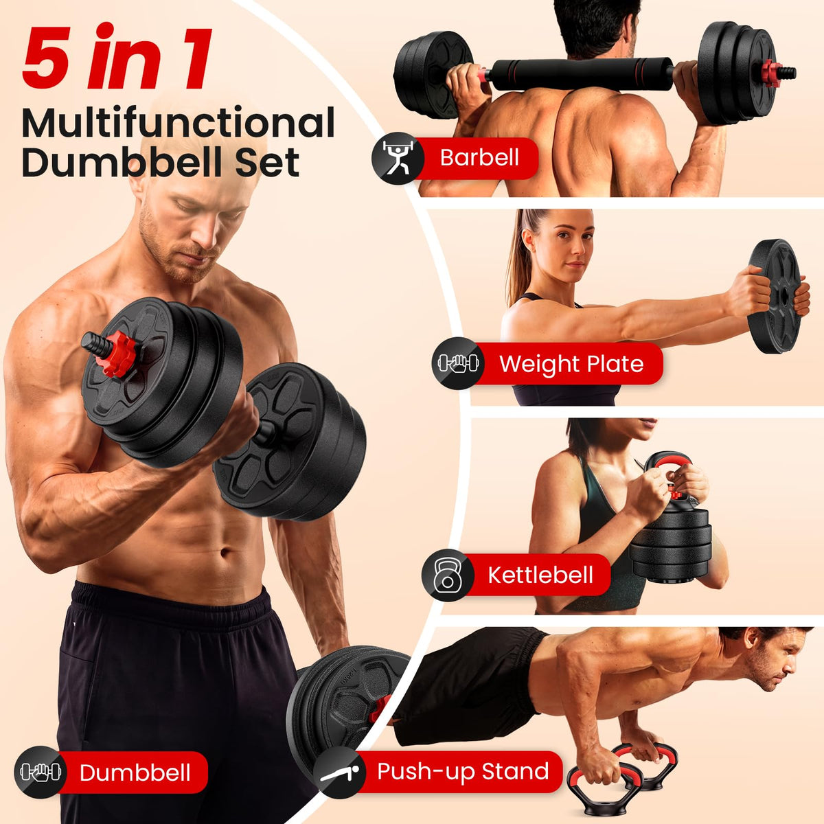 Adjustable 5-in-1 Dumbbell Set with Connector K920217