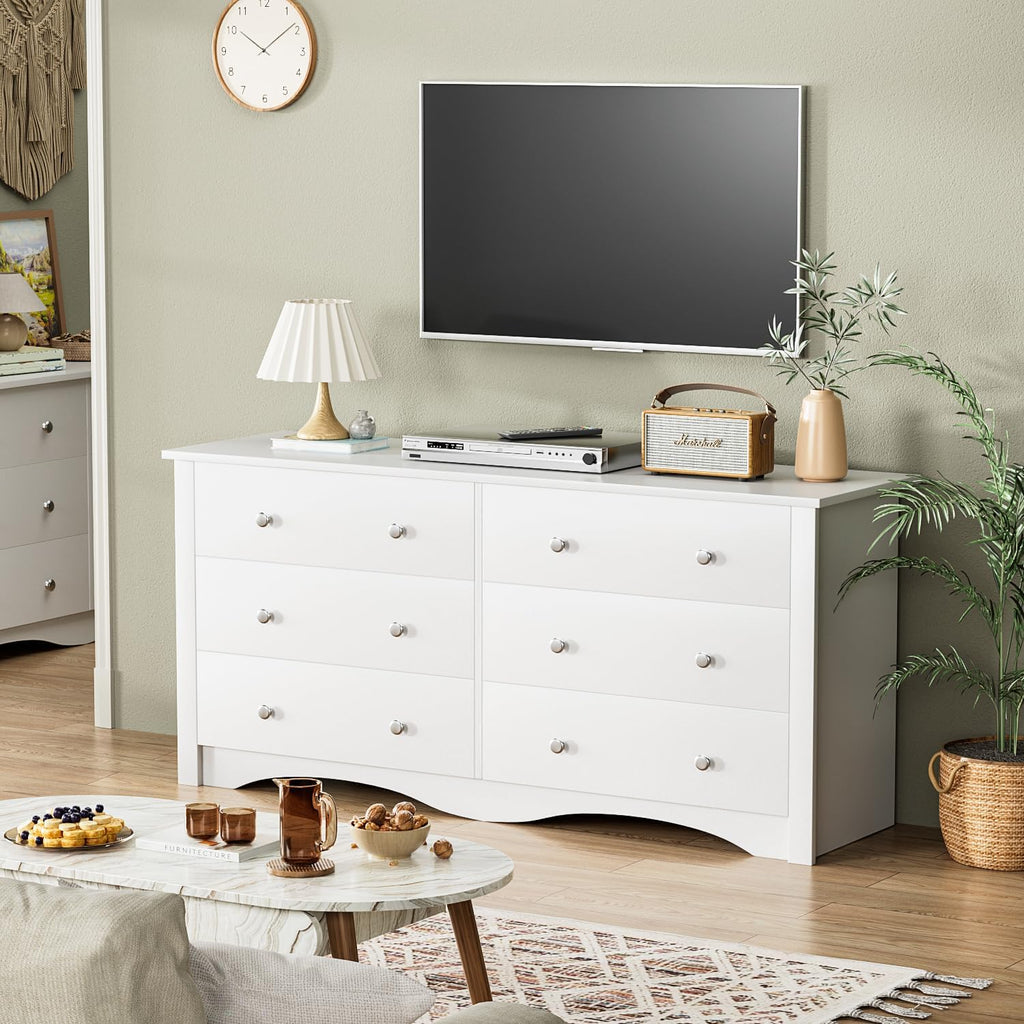 White 6 Drawer Wood Dresser G85236