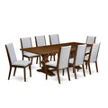 9 Piece Walnut Dining Room Set with 8 Grey Linen Chairs I4886