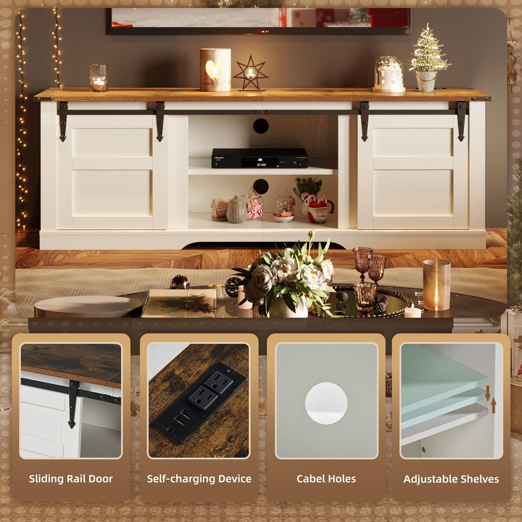 58" Farmhouse TV Stand with Sliding Barn Doors and Storage Cabinets Q3522