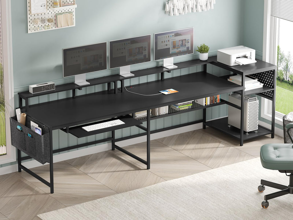 L Shaped Gaming Desk with Power Outlets & LED Strip L29044