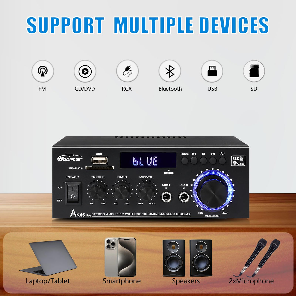 400W 2 Channel Bluetooth 5.0 Stereo Audio Amplifier N924