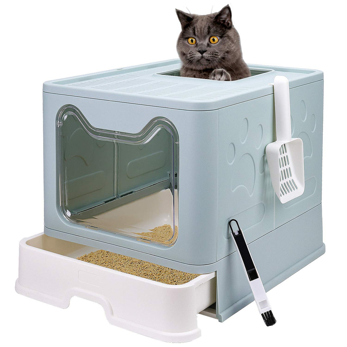 Foldable Enclosed Cat Litter Box with Lid and Litter Scoop N871