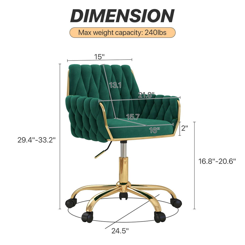 Green Velvet Height Adjustable Swivel Office Chair M749937