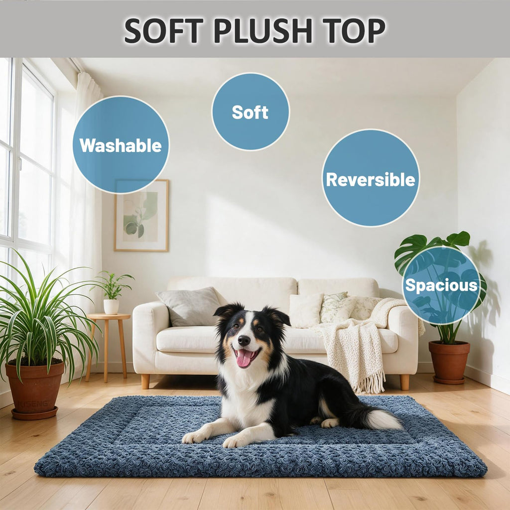 Washable Rose Velvet Dog Crate Mat D1574