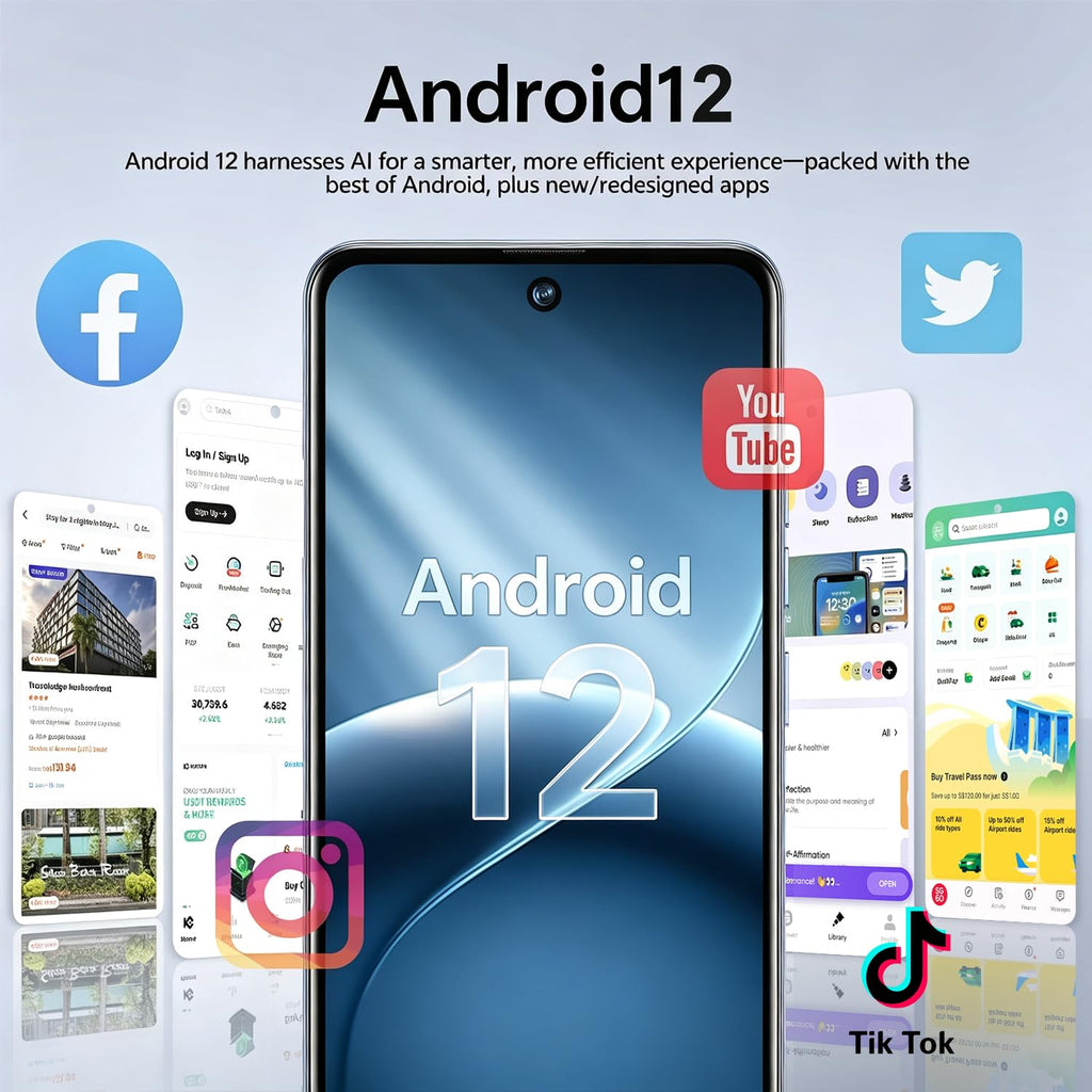 4G Unlocked Smartphone, 6.8'' HD Screen, 4GB+32GB, 13MP+21MP Dual Camera, Android 12.0 (Black) I319