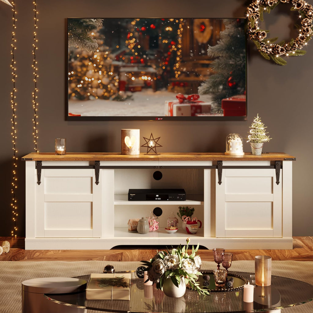58" Farmhouse TV Stand with Sliding Barn Doors and Storage Cabinets Q3522