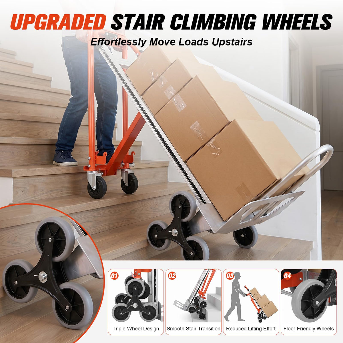 4-in-1 Convertible Stair Climbing Hand Truck, 1000LBS Heavy Duty Folding Aluminum Dolly Cart with Wheels & Handle U51050