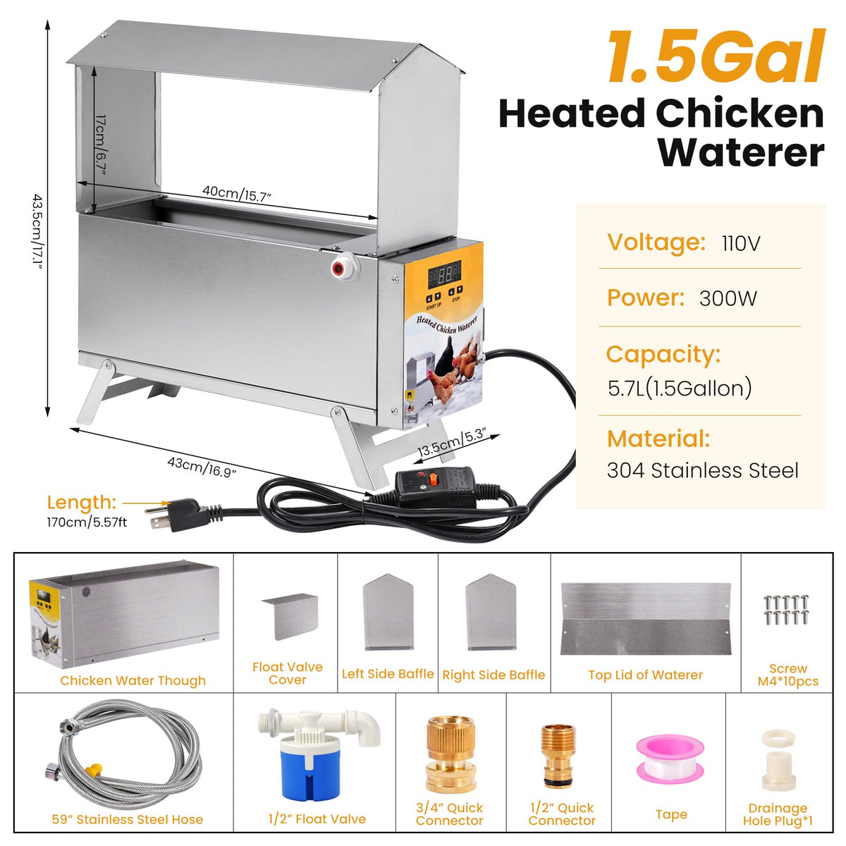 1.5 Gallon Heated Chicken Waterer R4881