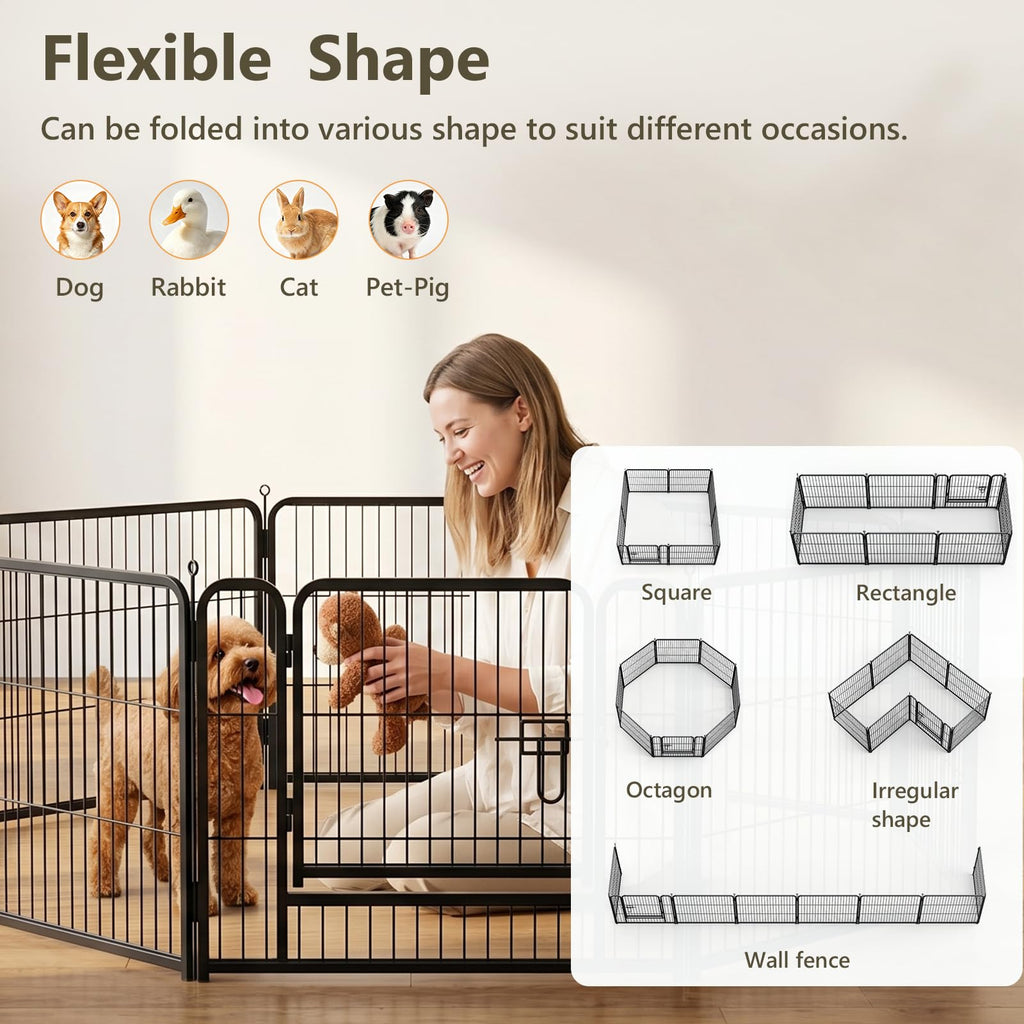 24" Height 16 Panels Foldable Metal Dog Playpen with Door G603857