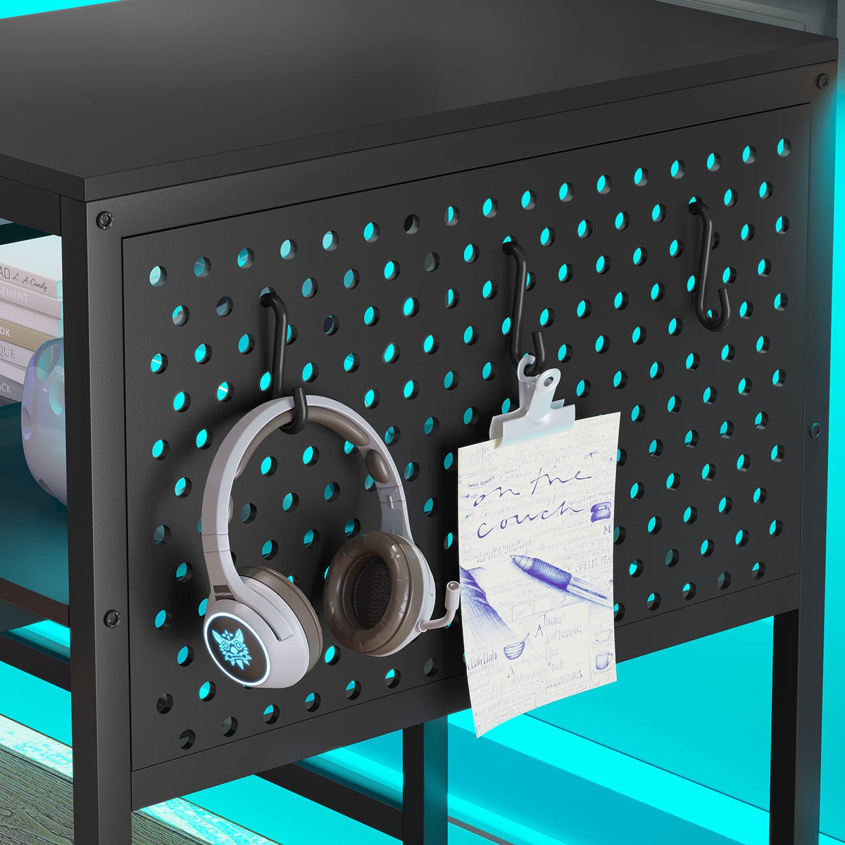L Shaped Gaming Desk with Power Outlets & LED Strip L29044