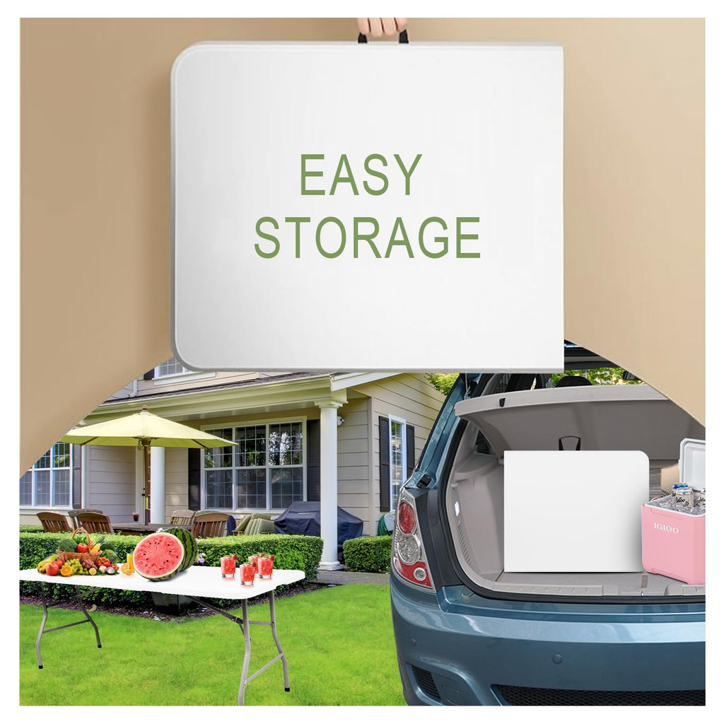 6ft White Folding Plastic Table with Handle E788