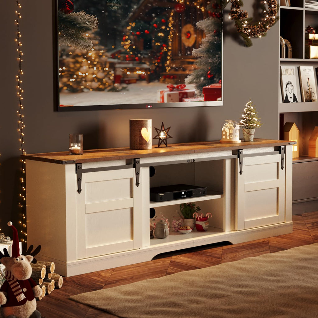 58" Farmhouse TV Stand with Sliding Barn Doors and Storage Cabinets Q3522