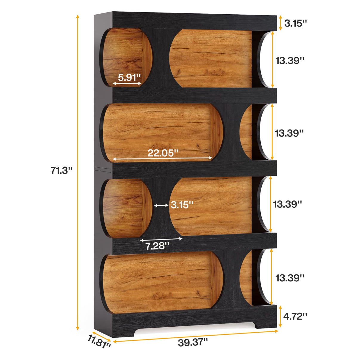 71" Tall 4-Tier S-Shaped Wood Bookcase Q35410