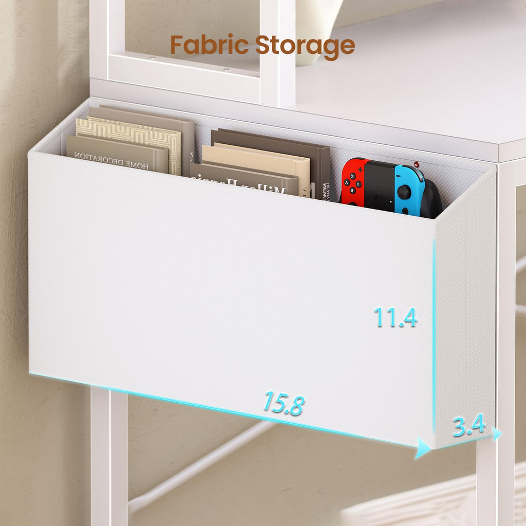 L Shaped Corner Desk with 4 Drawer, Power Outlet & LED Lights, White P3355