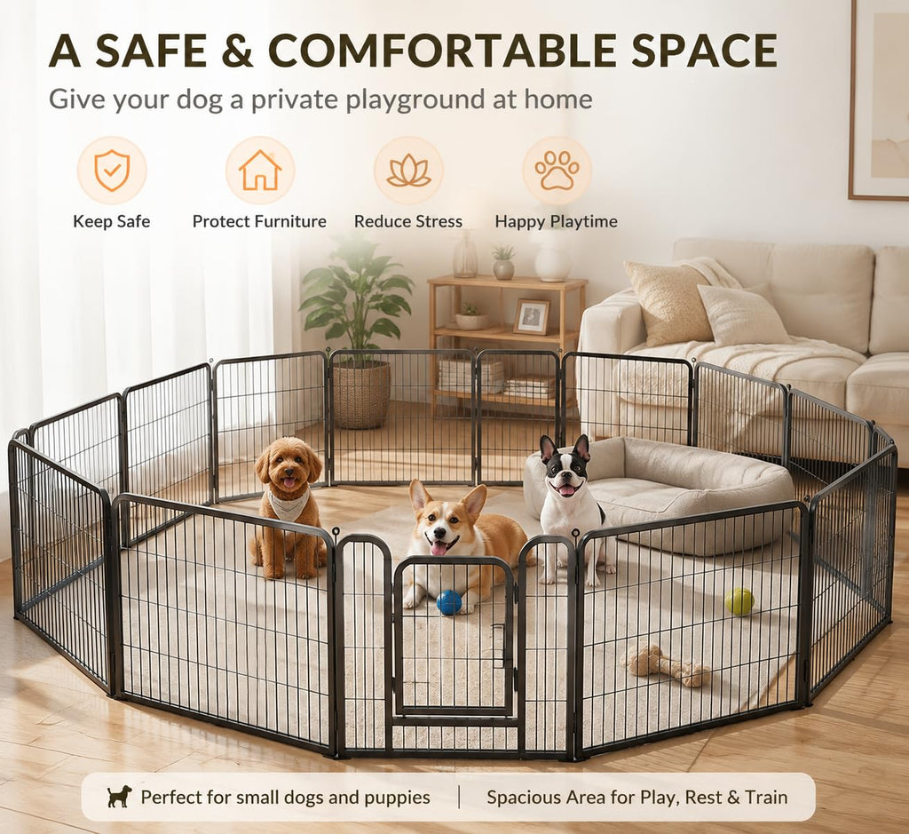 24" Height 16 Panels Foldable Metal Dog Playpen with Door G603857