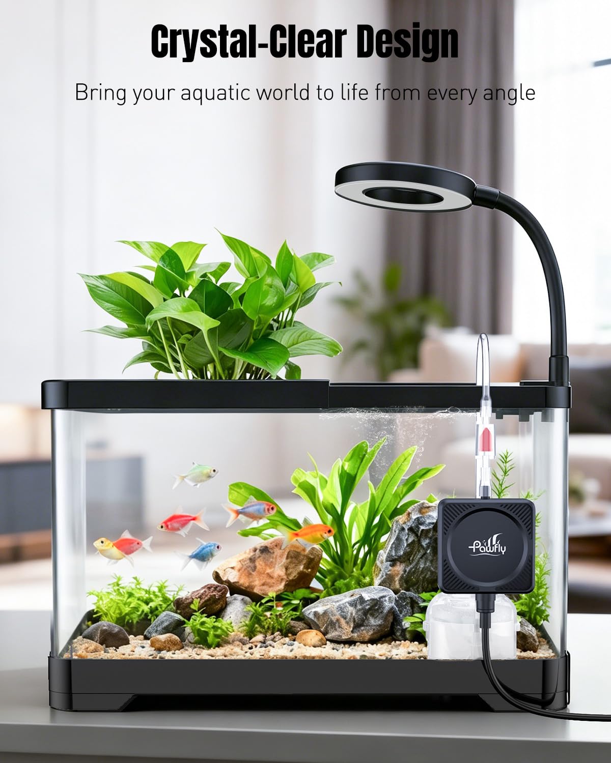 2 Gallon Ultra Clear Aquarium Starter Kit with LED Light, Air Pump, Filter K147148