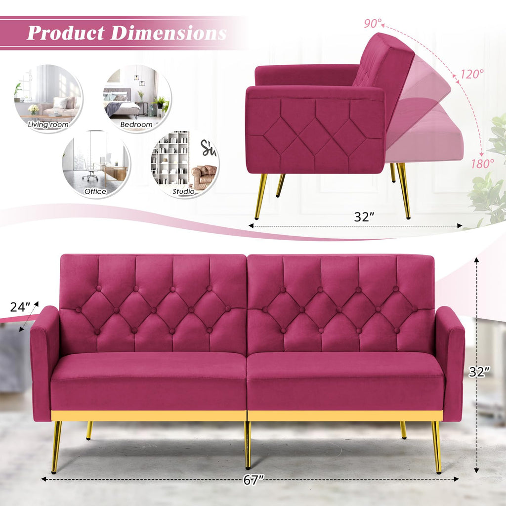 Velvet Sofa Bed with Adjustable Armrests & Backrests B18984
