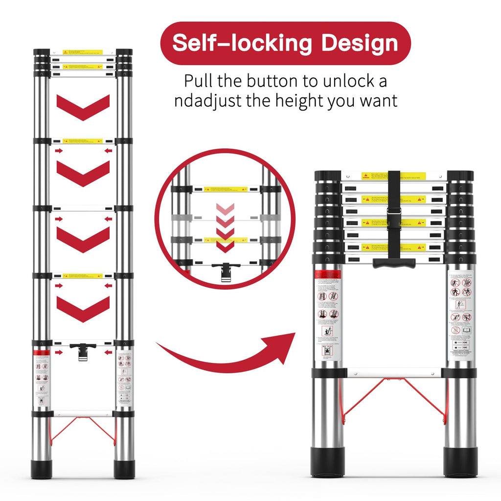 8.5 FT Aluminum Telescoping Ladder 330 lbs Capacity R886