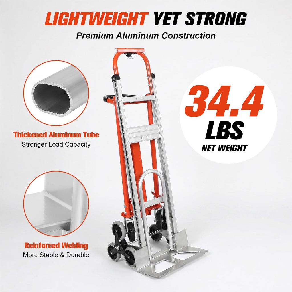 4-in-1 Convertible Stair Climbing Hand Truck, 1000LBS Heavy Duty Folding Aluminum Dolly Cart with Wheels & Handle U51050