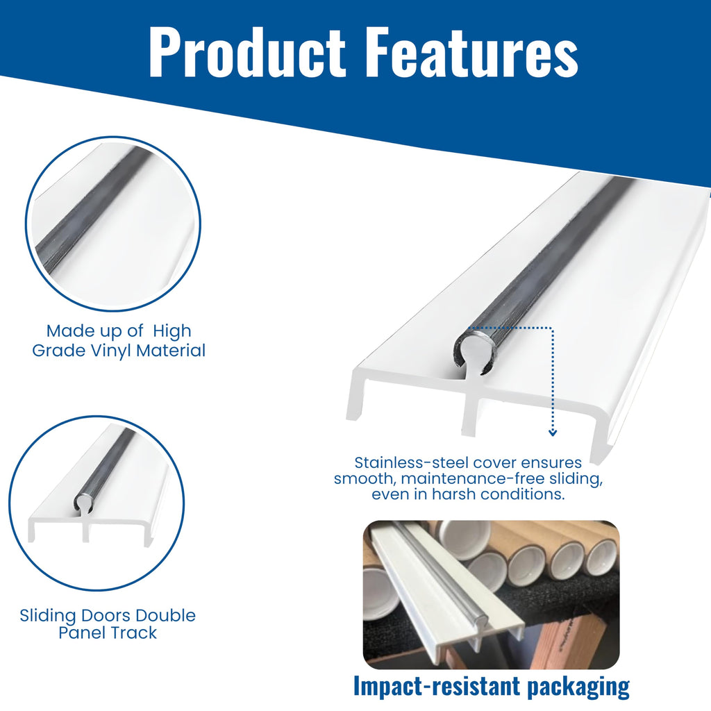 Vinyl Sliding Door Track with Stainless Steel Cover White 72 Inches A283