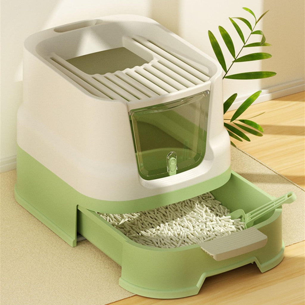 Enclosed Plastic Cat Litter Box with Lid and Scoop V879