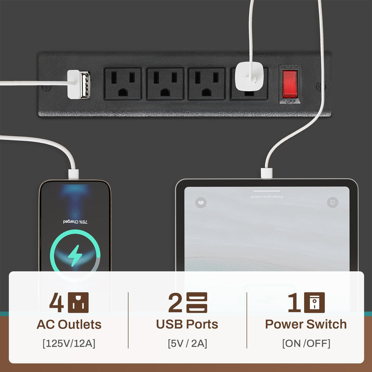L Shaped Gaming Desk with Power Outlets & LED Strip L29044