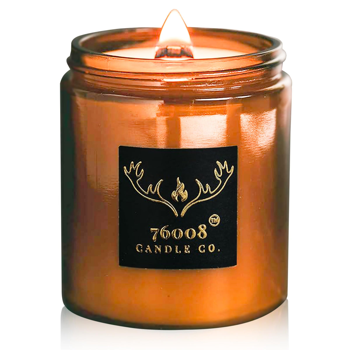 Soy Candle with Wood Wick in Amber Glass Jar S359265