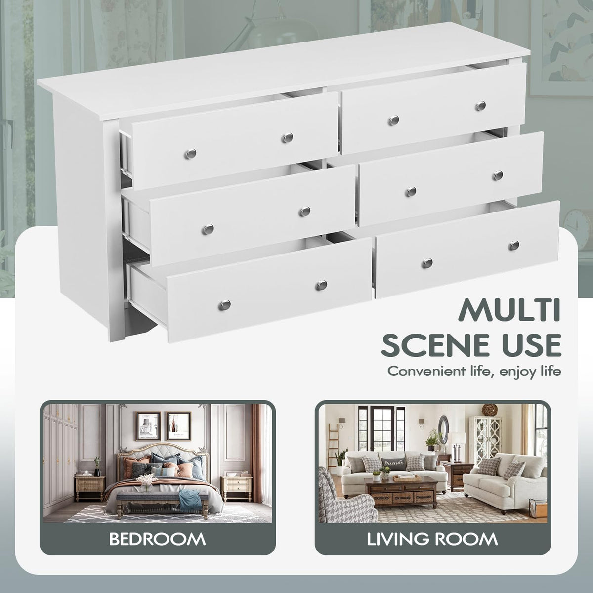 White 6 Drawer Wood Dresser G85236