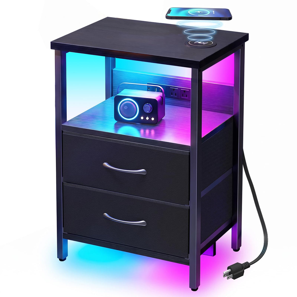 Black Smart Nightstand with Wireless Charging L186329