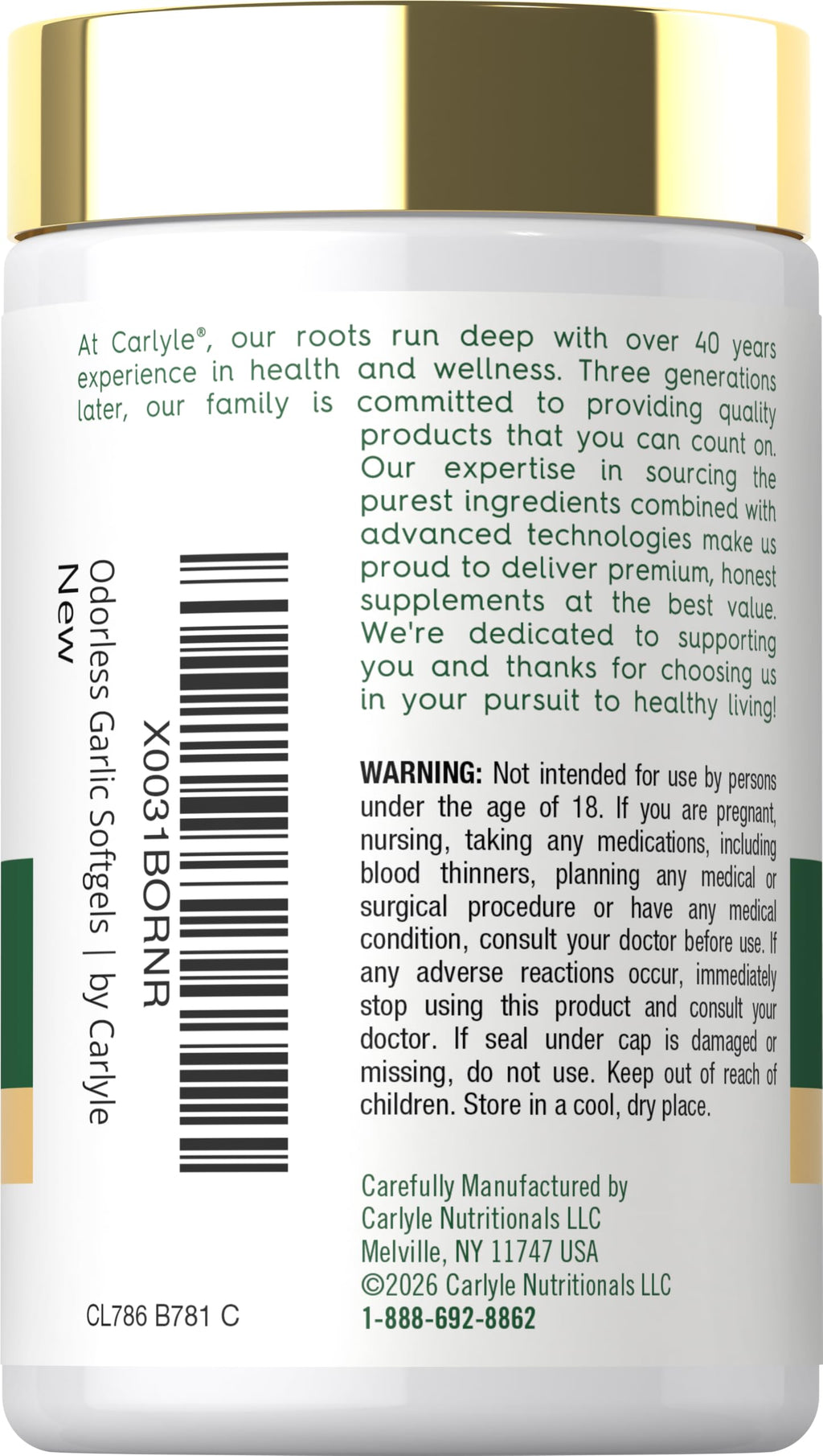 Odorless Garlic Supplement 250 Softgels H781