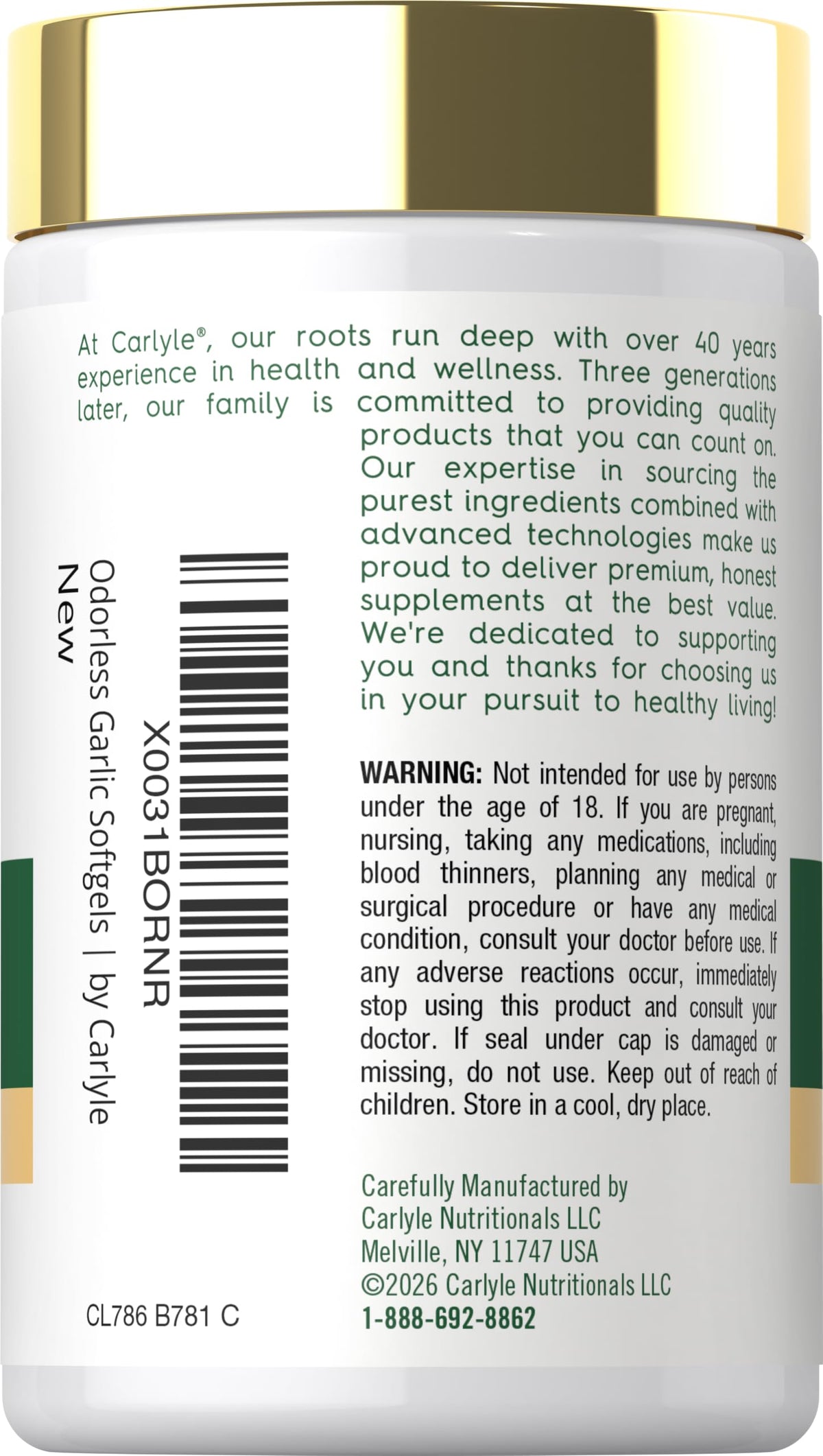 Odorless Garlic Supplement 250 Softgels H781