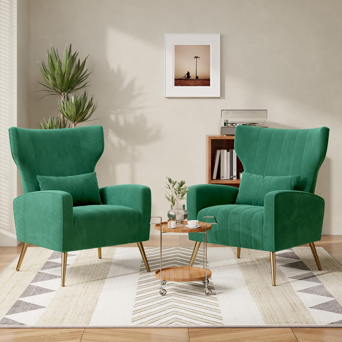 Velvet Accent Chair Set of 2 Wingback Green Y5377