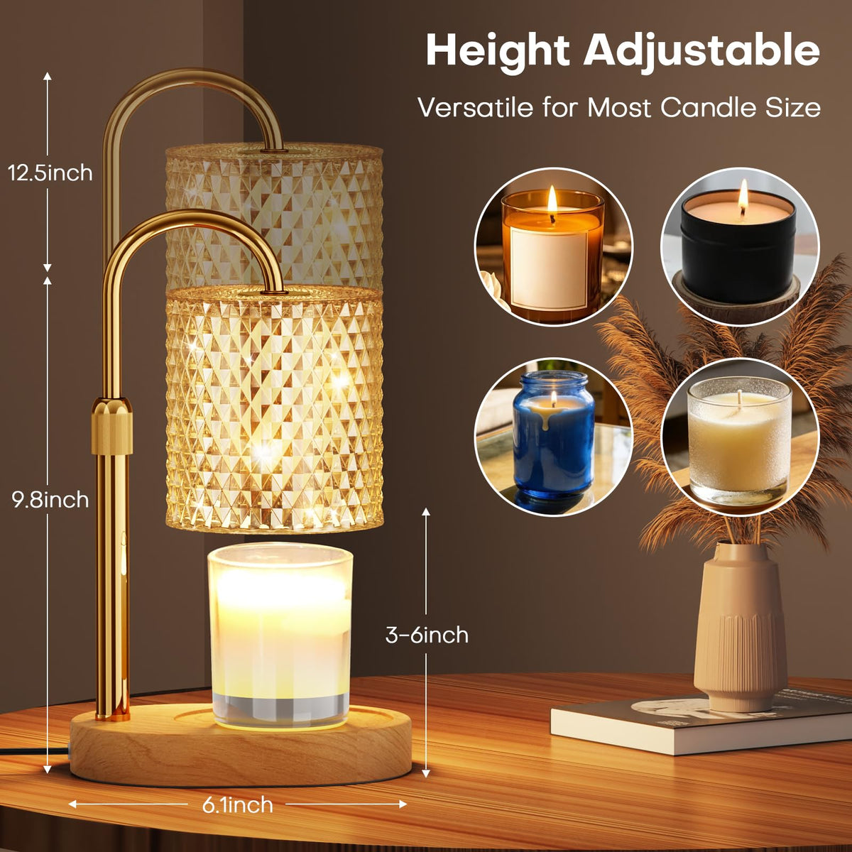 Adjustable Candle Warmer Lamp with Timer Dimmer A894323