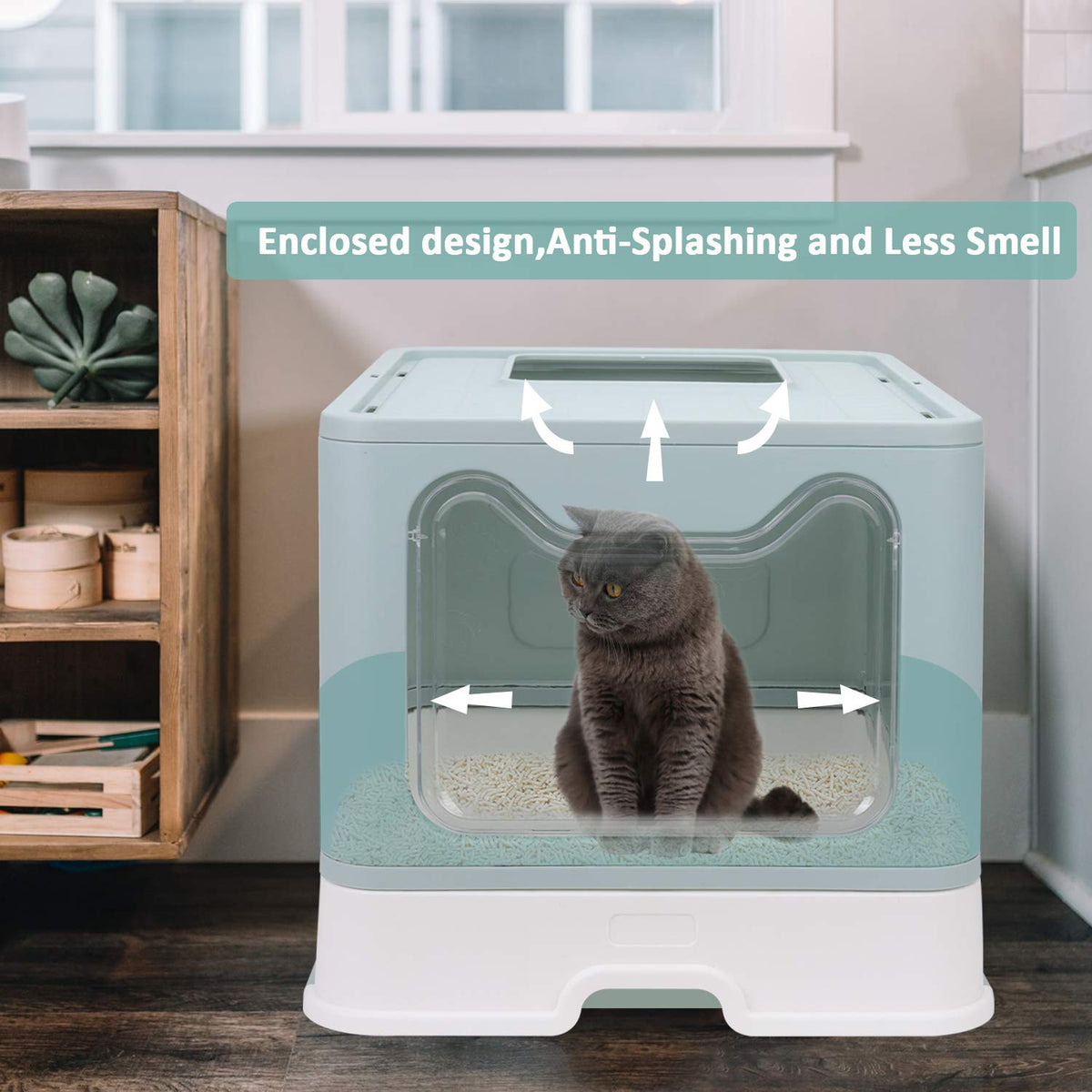 Foldable Enclosed Cat Litter Box with Lid and Litter Scoop N871