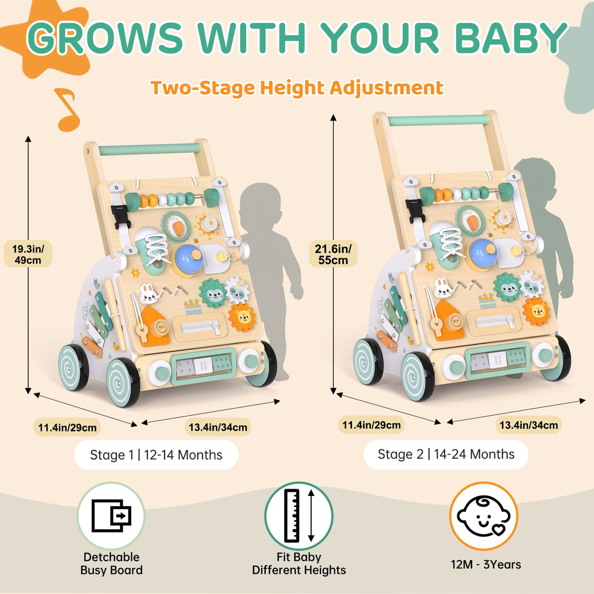 Wooden Baby Walker with Detachable Busy Board Z8478
