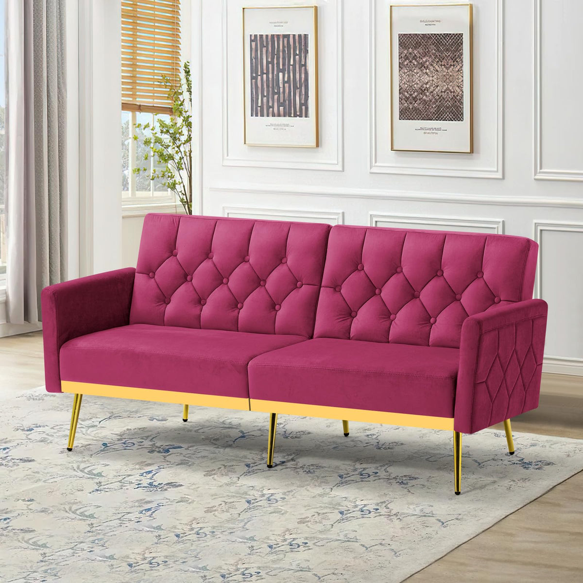 Velvet Sofa Bed with Adjustable Armrests & Backrests B18984