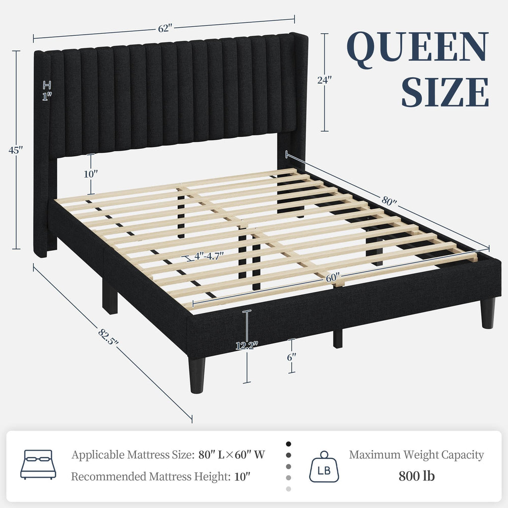 Black Queen Bed Frame with Headboard G411