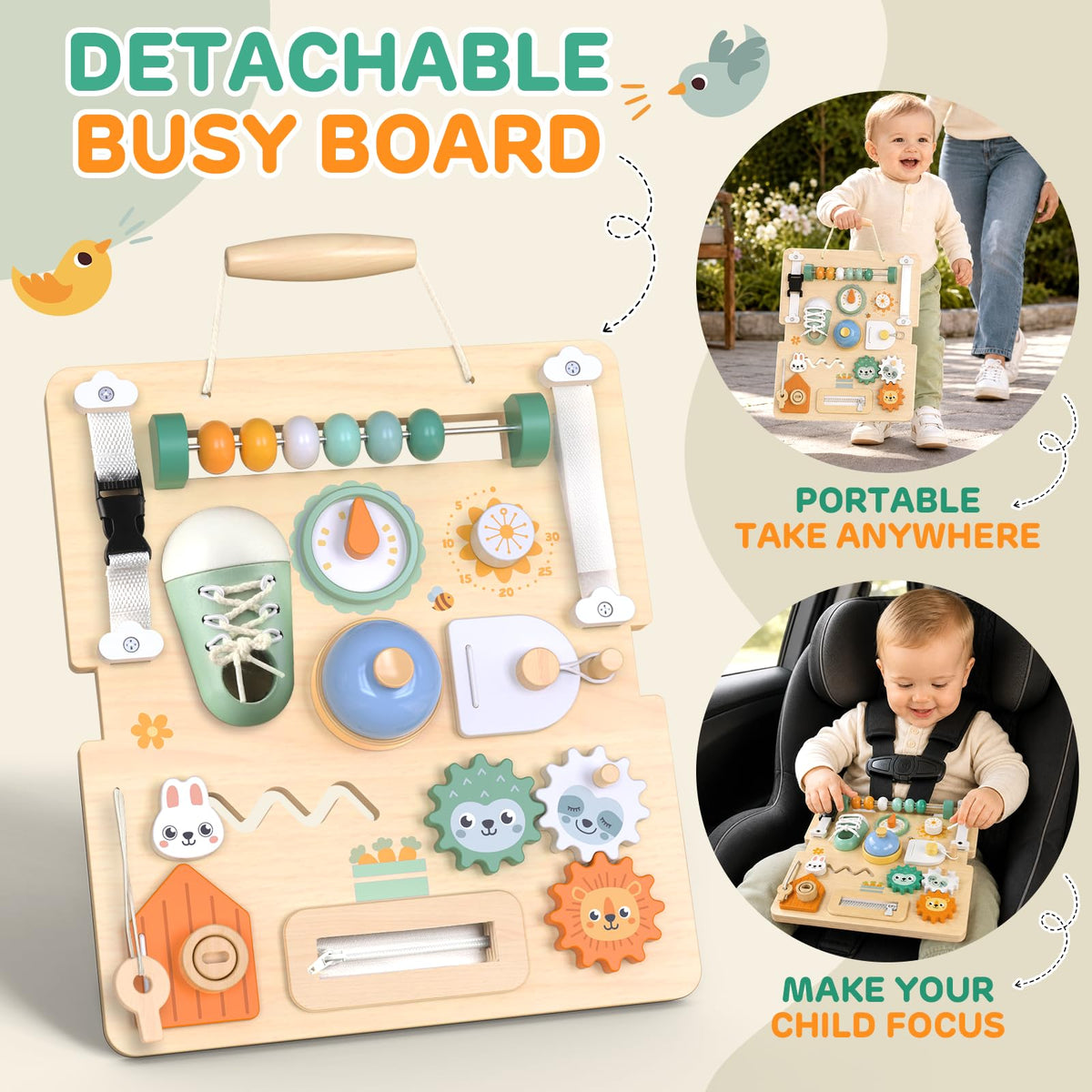 Wooden Baby Walker with Detachable Busy Board Z8478