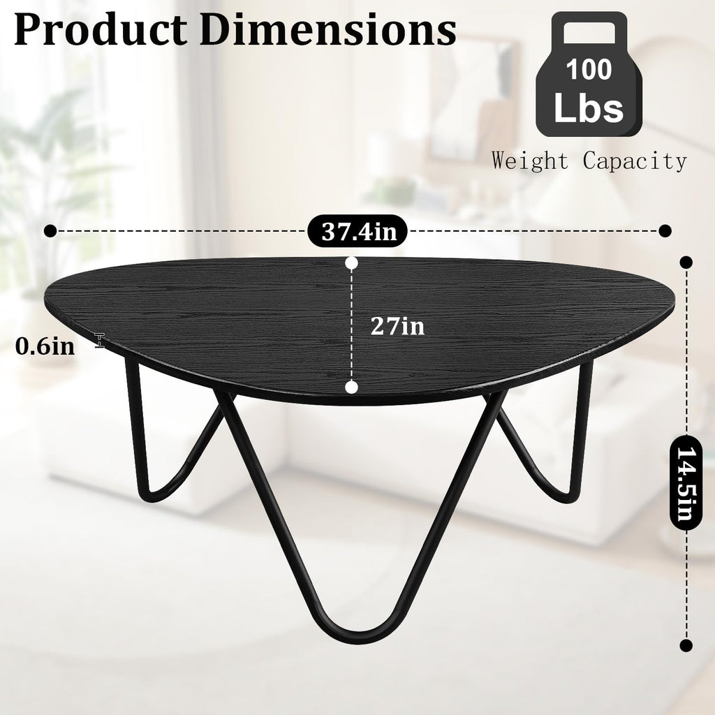 Black Wood Coffee Table with Metal Base H1032