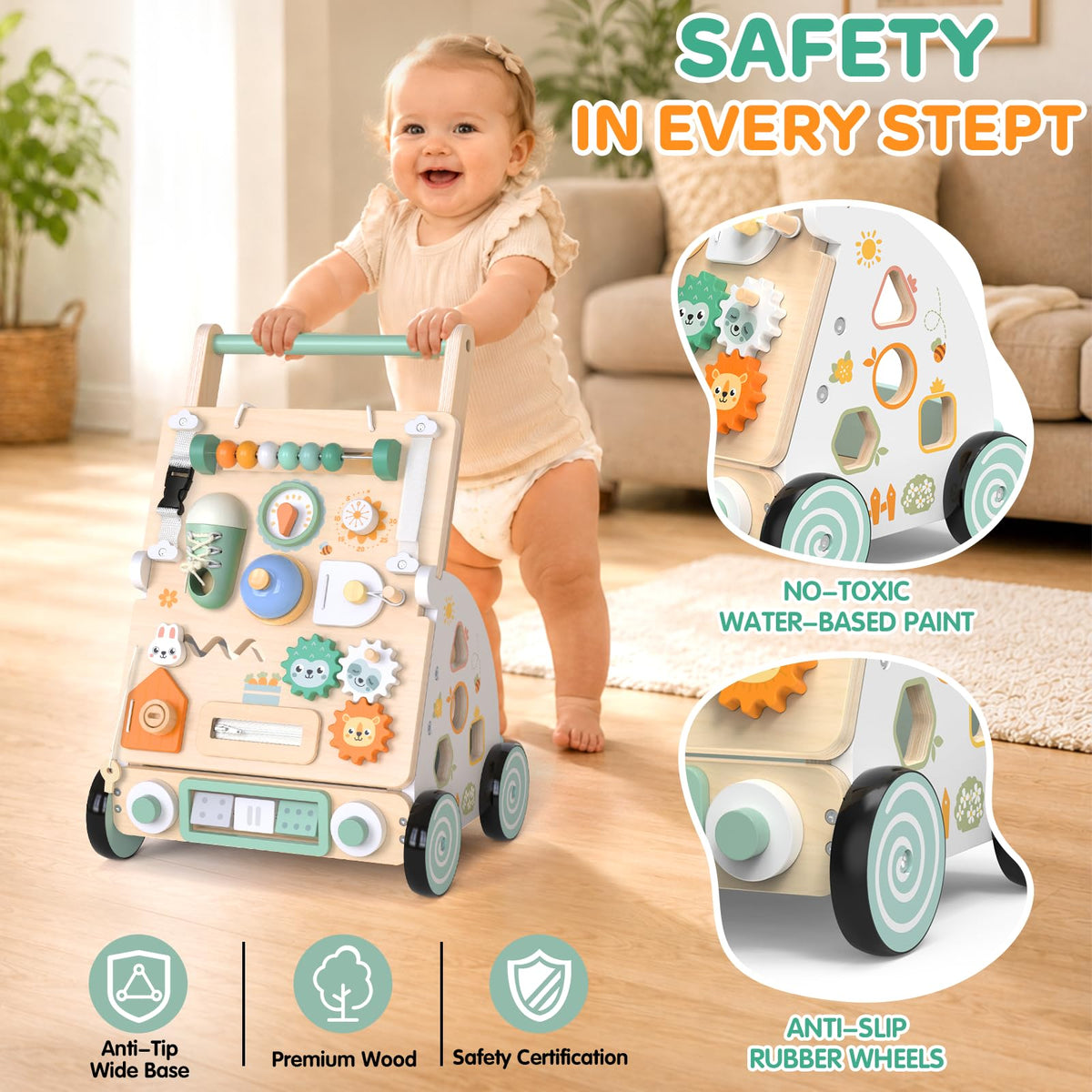 Wooden Baby Walker with Detachable Busy Board Z8478