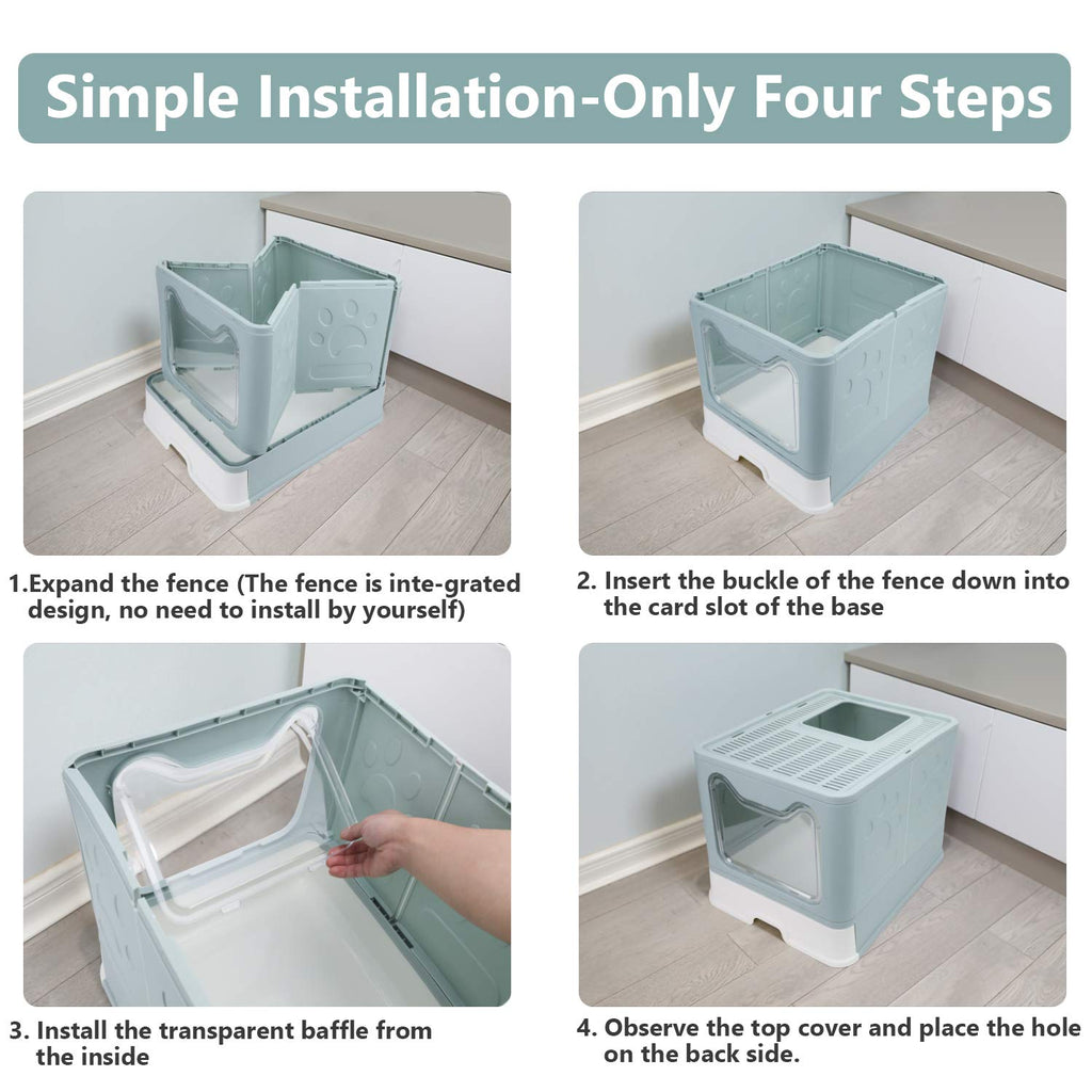 Foldable Enclosed Cat Litter Box with Lid and Litter Scoop N871