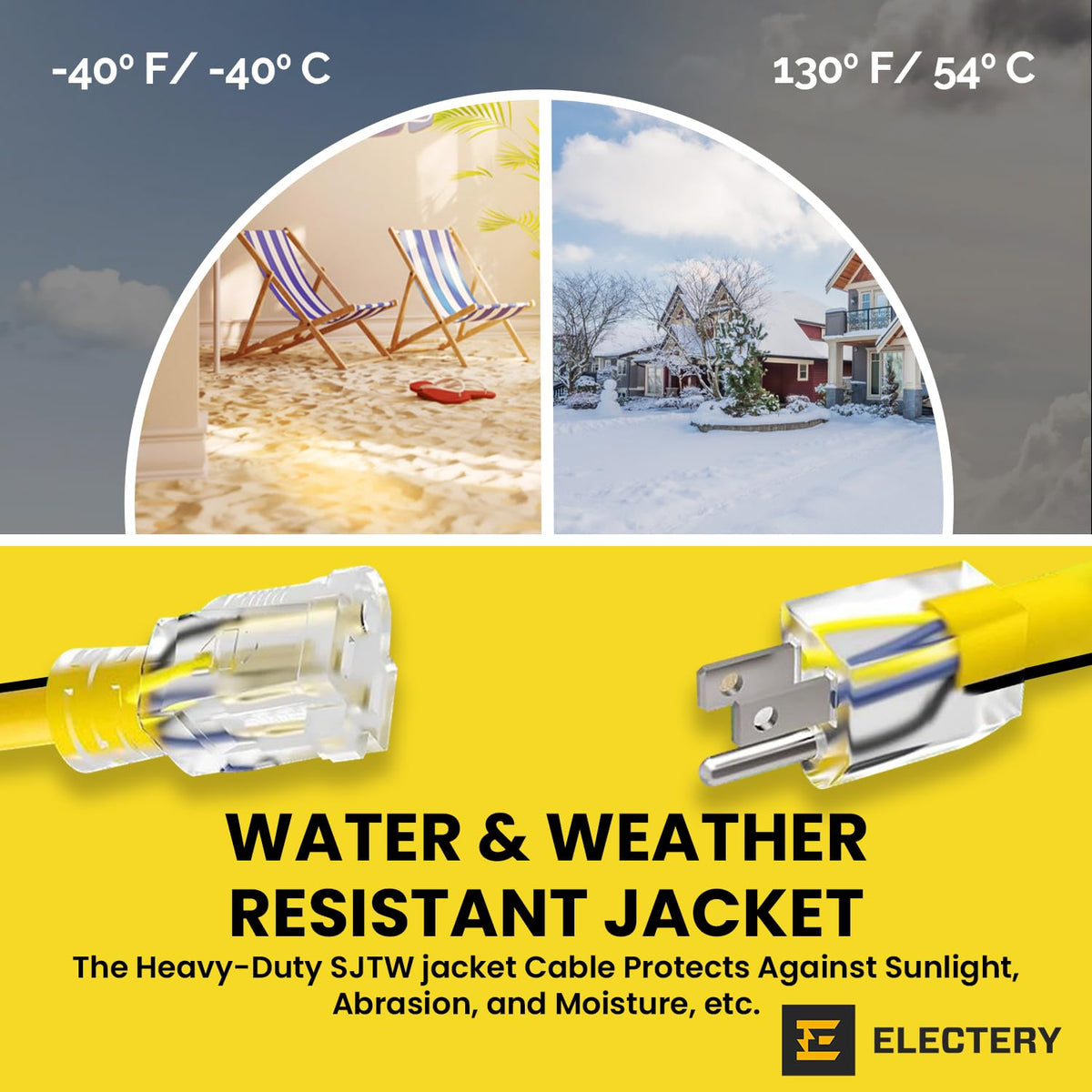12 Gauge 75 Ft Heavy Duty Extension Cord SJTW Yellow 15Amp 1875W N9387