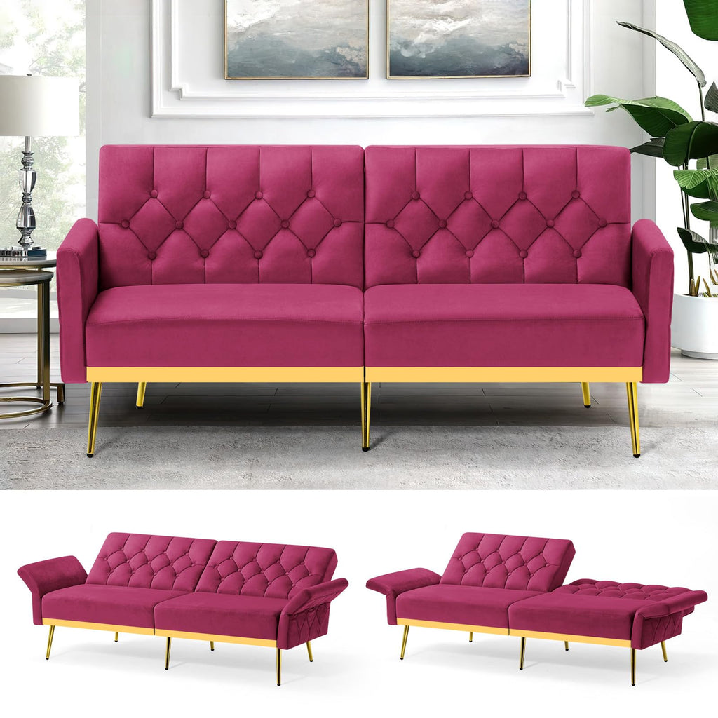 Velvet Sofa Bed with Adjustable Armrests & Backrests B18984
