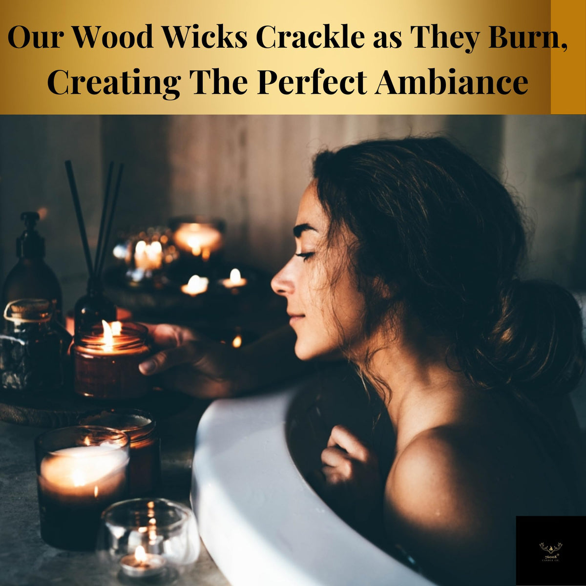 Soy Candle with Wood Wick in Amber Glass Jar S359265